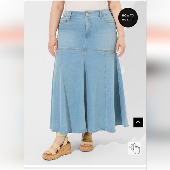 Torrid Maxy Denim Flowy Contemporary jean Skirt 0x (Size 10 fits size 14) - Picture 2 of 10